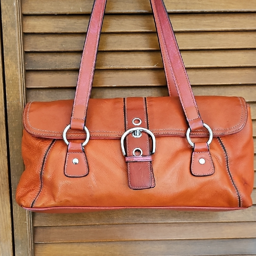 Vintage Elegant Orange genuine Leather Shoulder Bag multi compartments soft - Picture 4 of 14